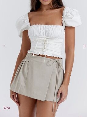 House of CB TATUM Stone Pleated Wrap Mini Skirt